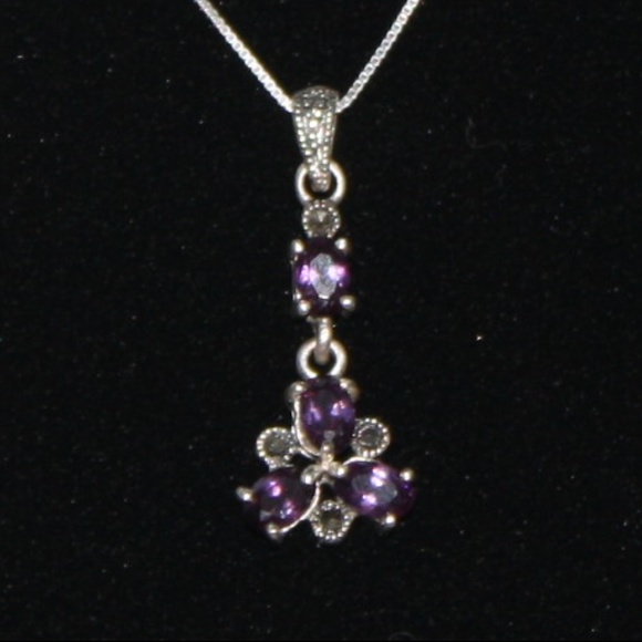 Amethyst sterling silver marcasite 16" necklace - Picture 3 of 4